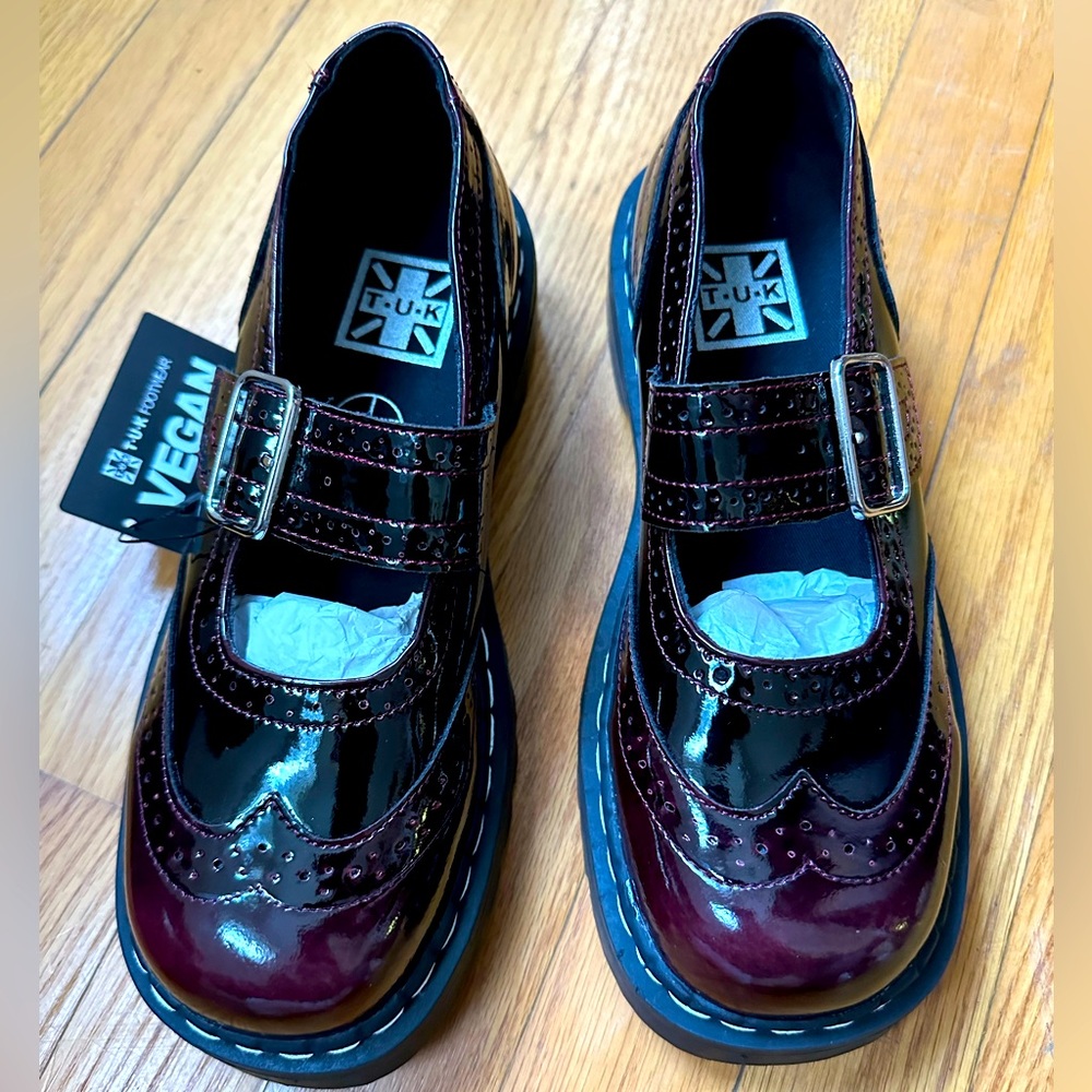 T.U.K Classic Punk Rock Rockabilly Favorites. Burgundy Gradient Brogue Mary Jane